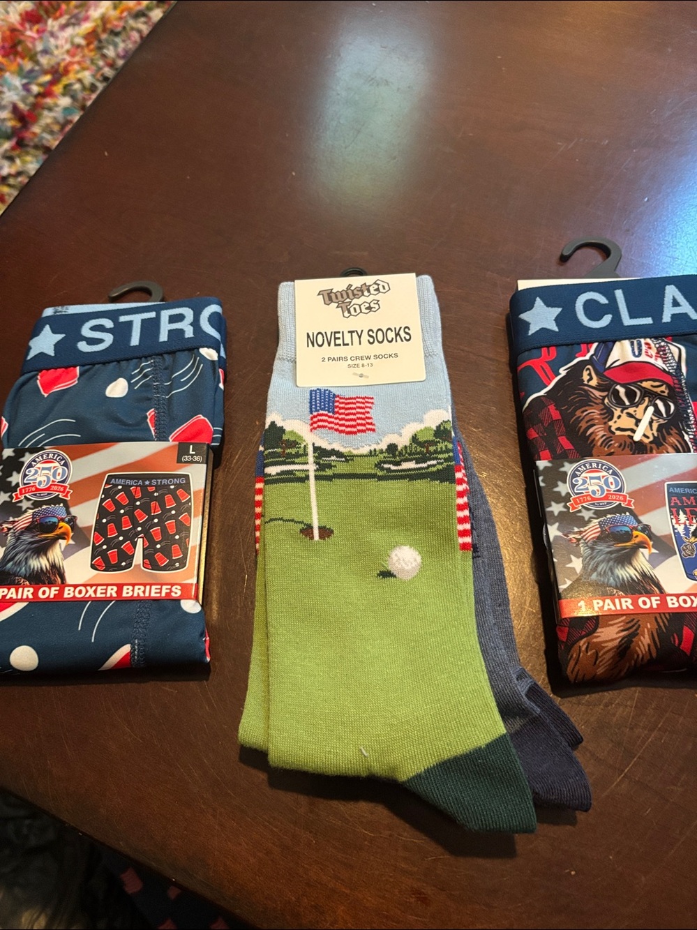 2Pair America Strong 250 Red White & Blue Beer Pong & Bigfoot Boxers & Socks NWT